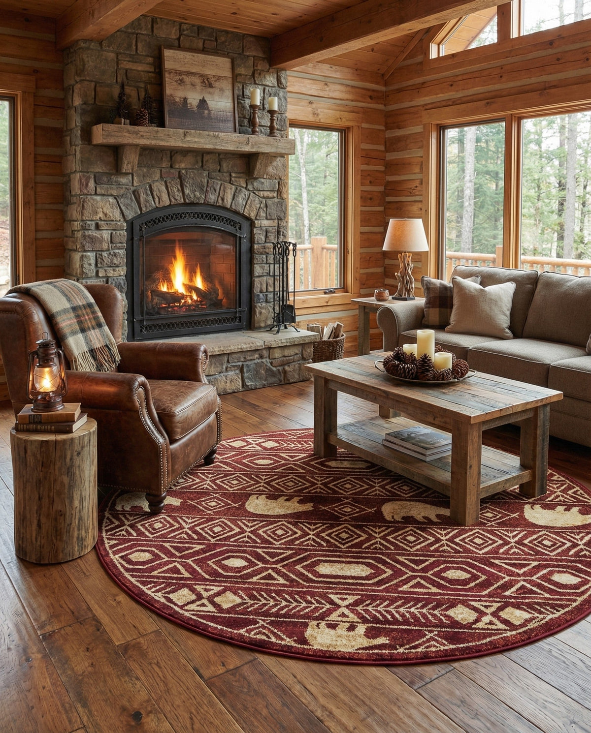 Frontier Trails Collection Area Rug -  Sedona Round Red  lifestyle 129