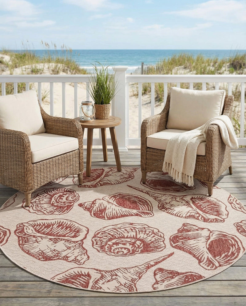 Seaside Haven Rugs Collection Area Rug -  Lighthouse (Ivory Rust Red) Round Ivory Rust Red  lifestyle 49