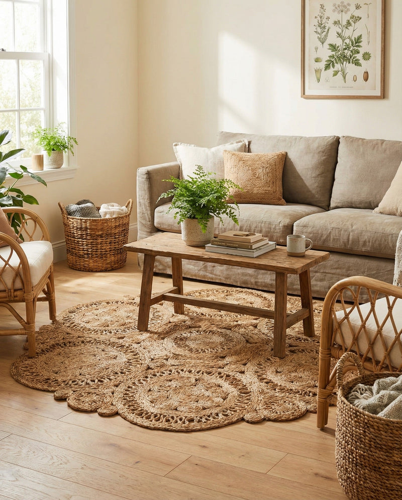 Woven Seaside Jute Collection Area Rug - Whittaker Round Natural  lifestyle 65