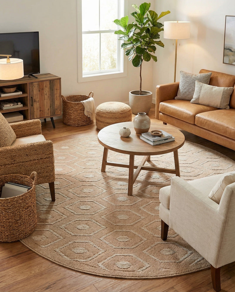 Garden Lattice Charm Collection Area Rug - Arbor (Beige) Round Beige  lifestyle 29
