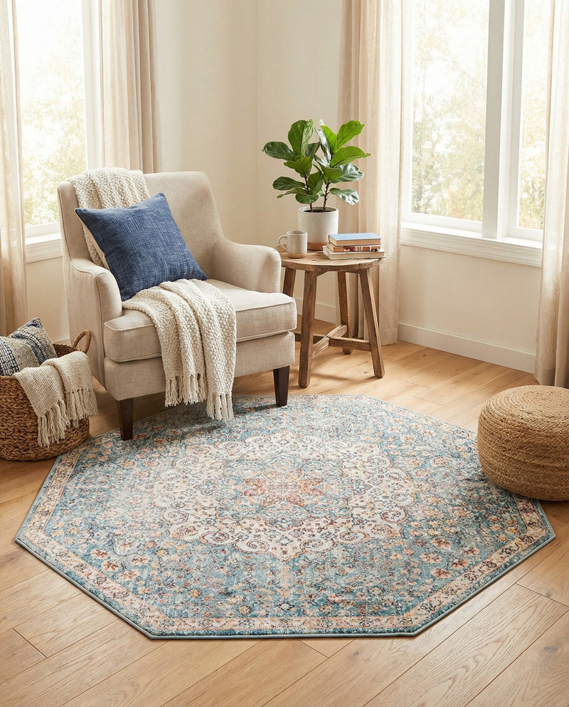 Coastal Haven Collection Area Rug - Seabreeze (Blue) Octagon Blue  lifestyle 36