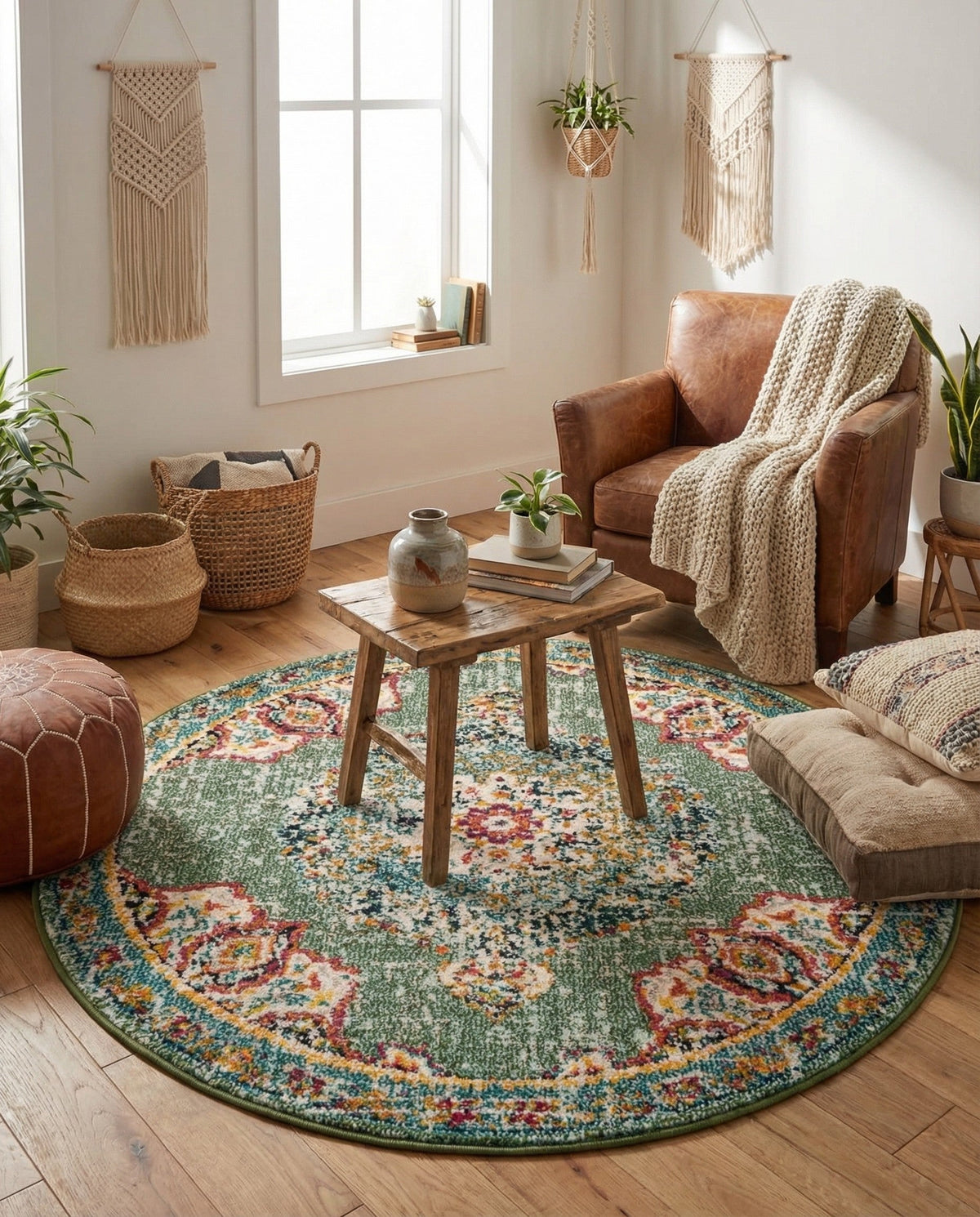 Brighton Terrace Collection Area Rug - Hove (Green) Round Green  lifestyle 116