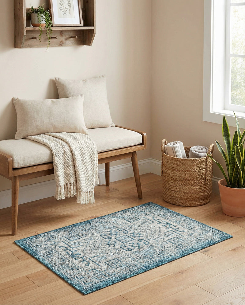 Tribal Terrace Treasures Collection Area Rug - Mayan Marina (Teal) Rectangle Teal  lifestyle 31
