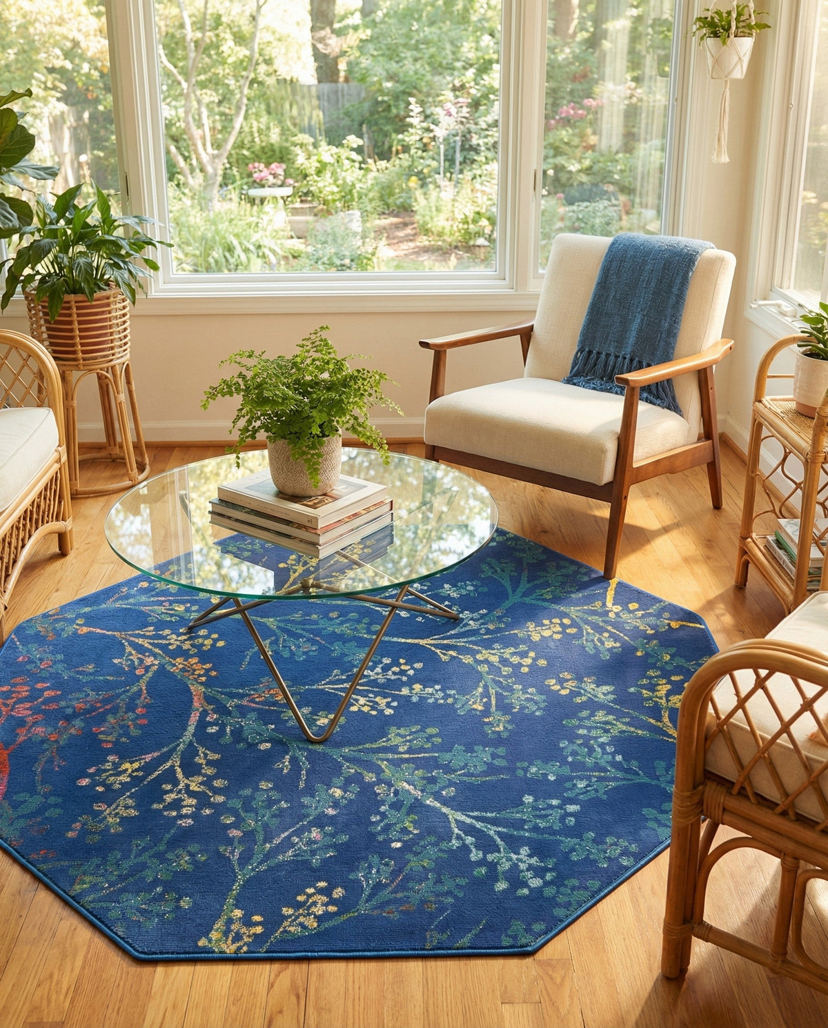 Meadow Breeze Collection Area Rug -  Sunbeam Octagon Blue  lifestyle 60