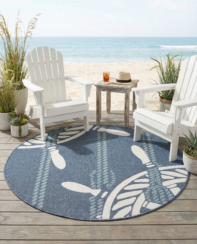 Seaside Haven Rugs Collection Area Rug - Harbor Round Navy Blue  lifestyle 38