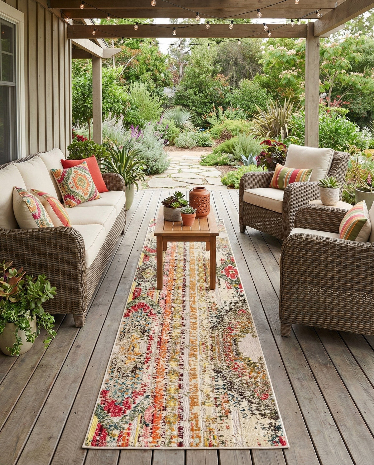 Outdoor Marrakesh Collection Area Rug -  Agadir Runner Multi Beige  lifestyle 159