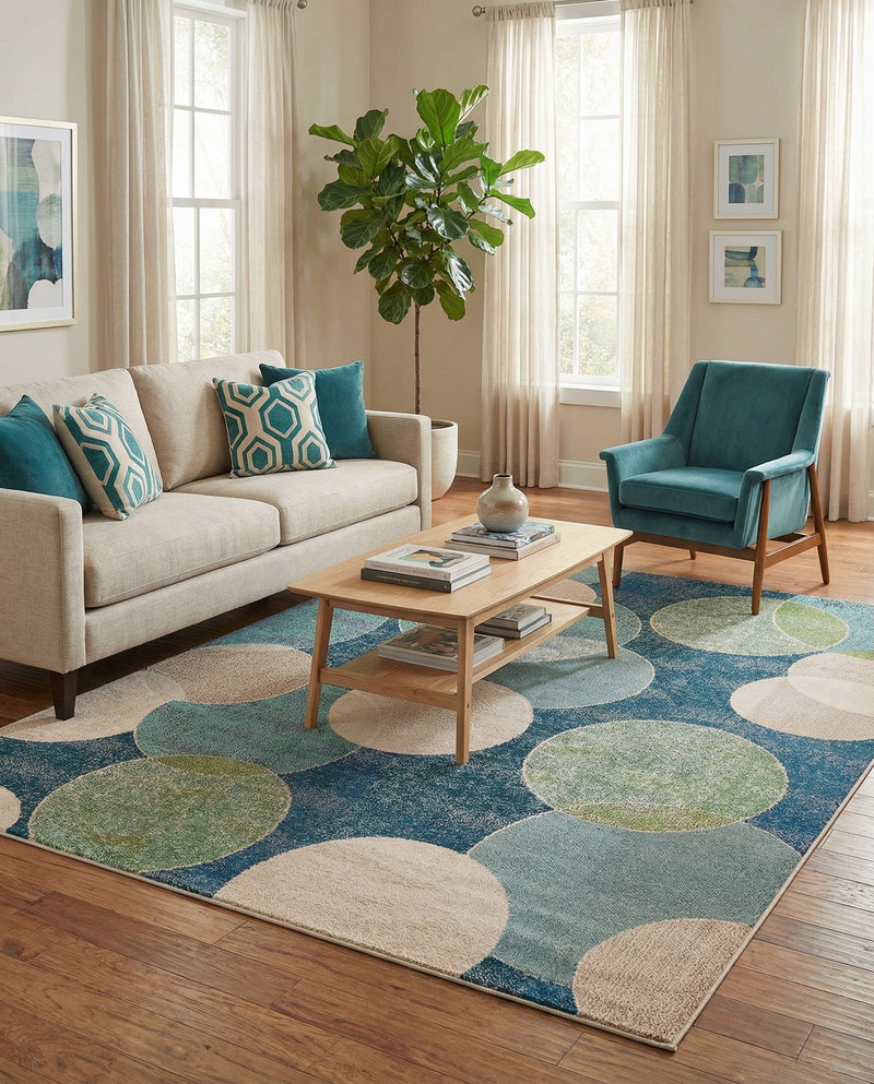 Chromatic Oasis Collection Area Rug -  Zephyr Rectangle Navy Blue  lifestyle 48