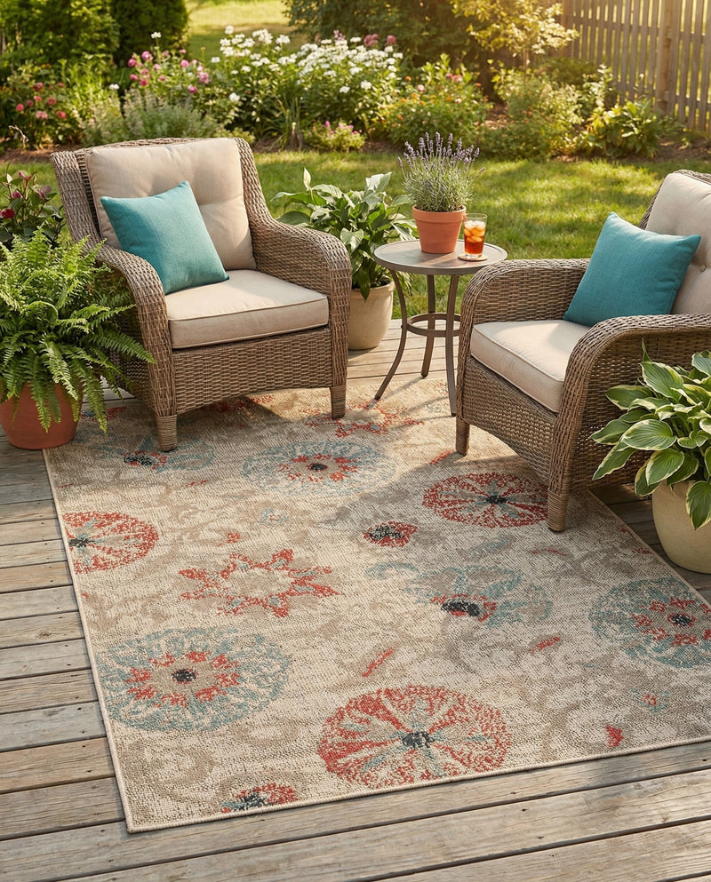 Seaside Blooms Collection Area Rug - Seychelles Rectangle Beige  lifestyle 26