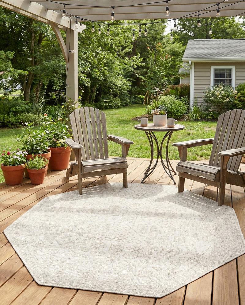 Tribal Terrace Treasures Collection Area Rug - Mayan Marina (Light Gray) Octagon Light Gray  lifestyle 44