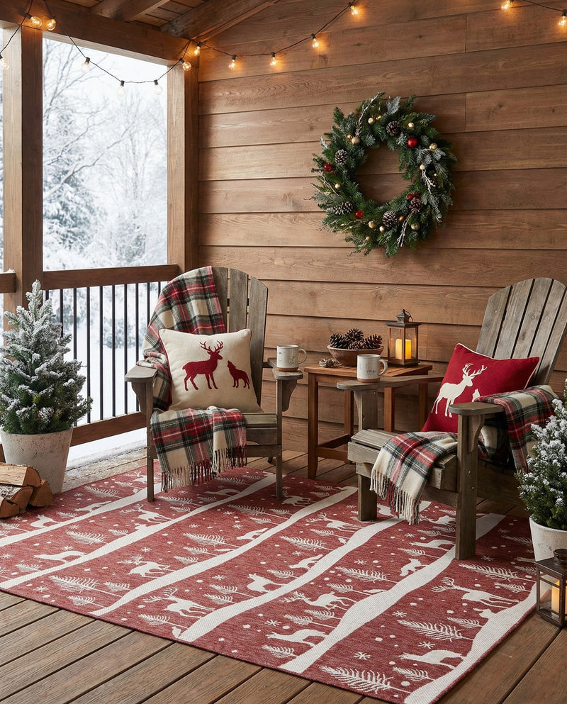 Garden Festivity Collection Area Rug - Evergreen Rectangle Red  lifestyle 40