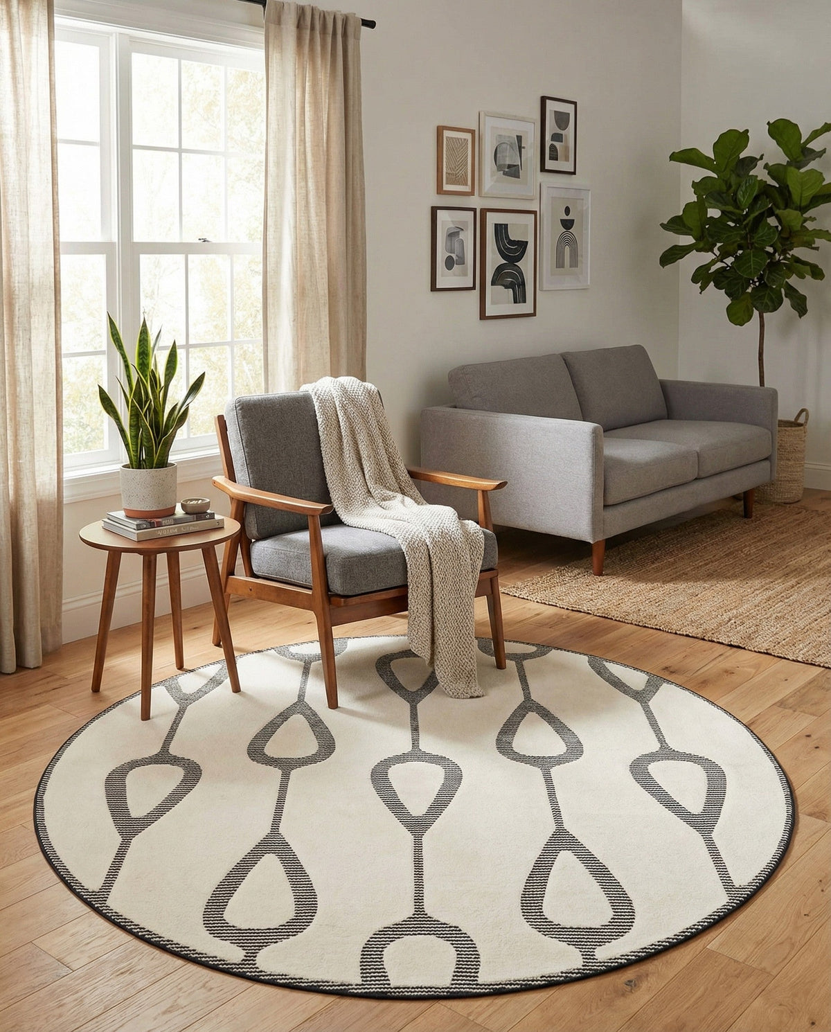 Monochrome Collection Area Rug -  Marble Round Ivory White  lifestyle 102