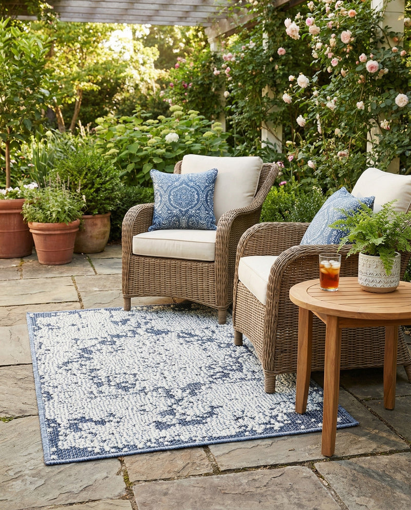 Patio Heritage Collection Area Rug - Santorini Rectangle Navy Blue  lifestyle 25