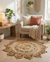 Woven Seaside Jute Collection Area Rug - Coastalhaven (Natural and White) Round Natural and White  lifestyle 18