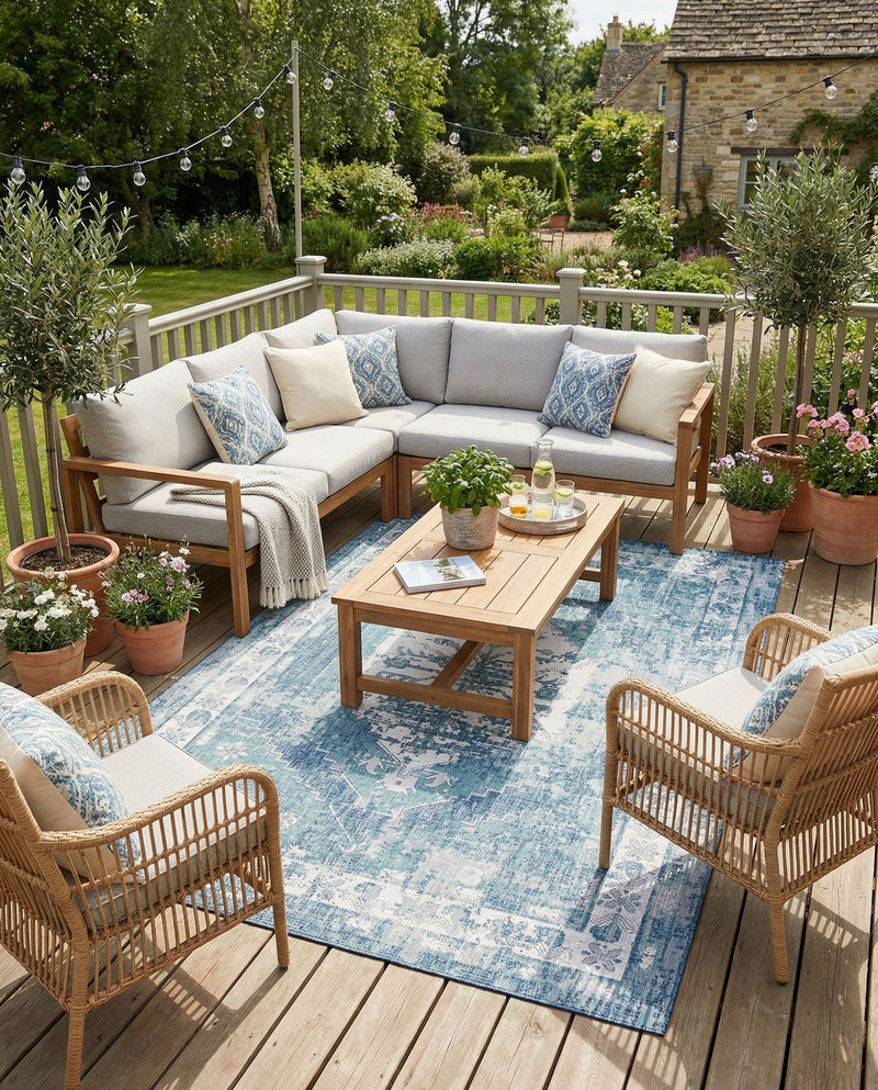 Patio Heritage Collection Area Rug -  Augusta (Blue) Rectangle Blue  lifestyle 5