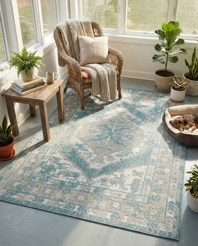 Patio Heritage Collection Area Rug -  Augusta (Aqua) Rectangle Aqua  lifestyle 12