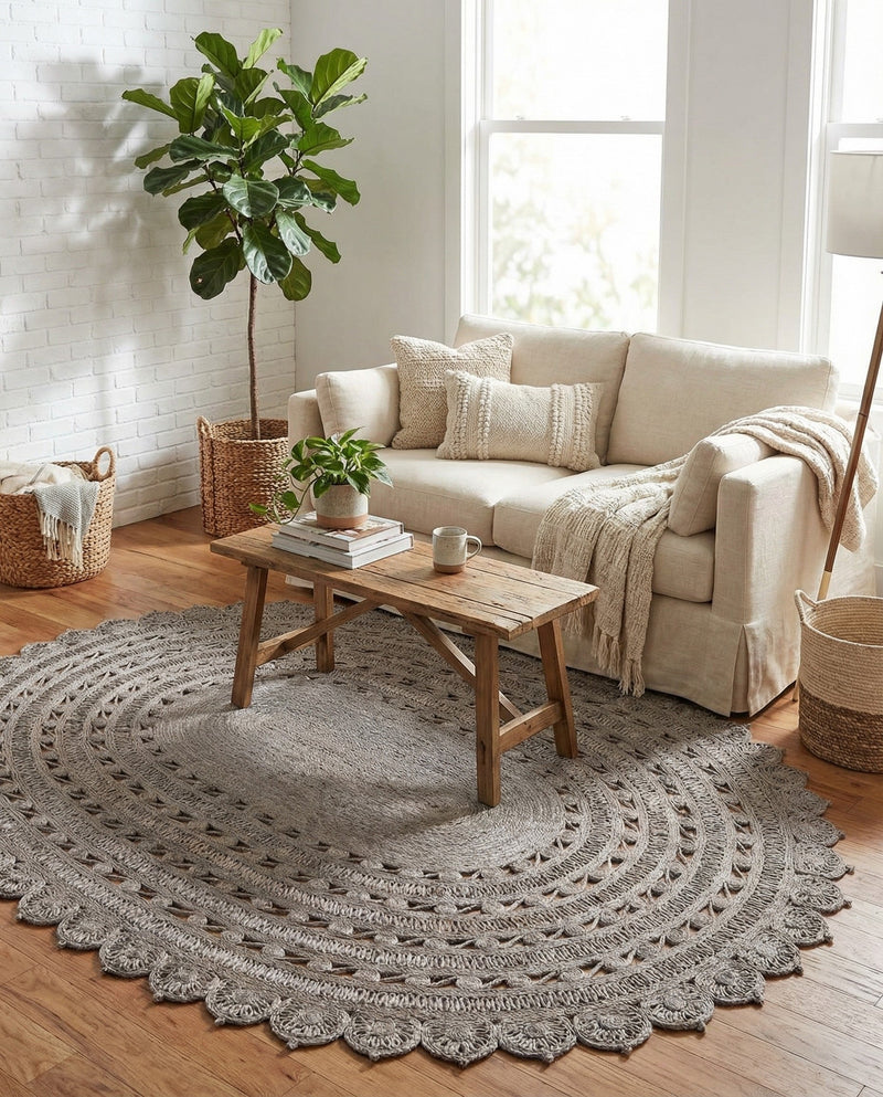 Woven Seaside Jute Collection Area Rug - Coastalhaven (Gray) Oval Gray  lifestyle 21