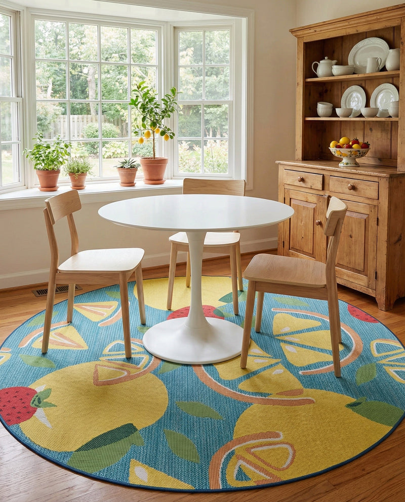 Coastal Terrace Collection Area Rug -  Cove Round Blue  lifestyle 46