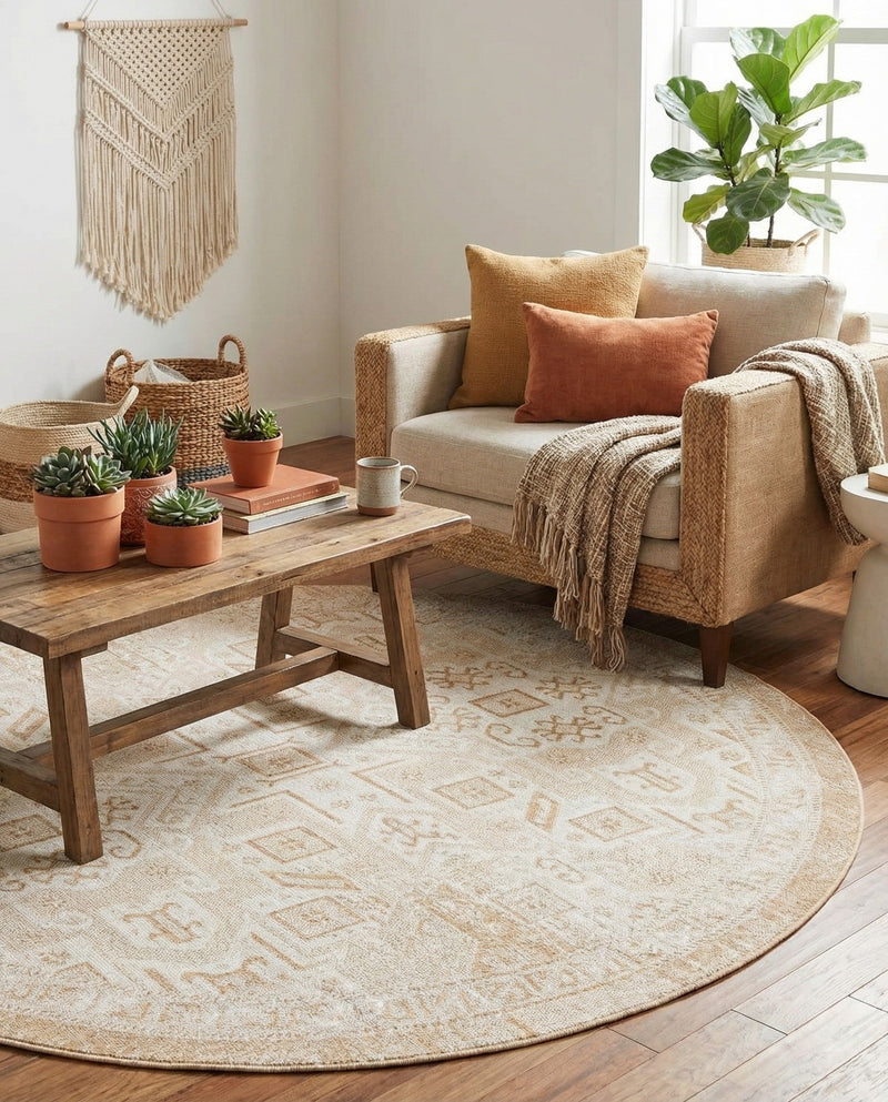 Tribal Terrace Treasures Collection Area Rug - Mayan Marina (Natural) Round Natural  lifestyle 76