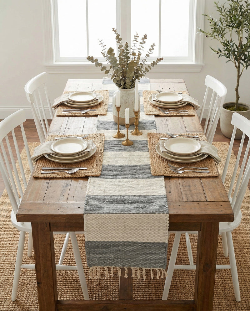 Tassel Trail Collection Area Rug - Pathway (Gray) Table Runner Gray  lifestyle 76