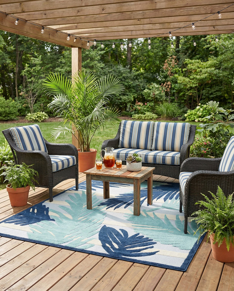 Bahama Breeze Outdoor Collection Area Rug -  CatCay Rectangle Gray Blue  lifestyle 9