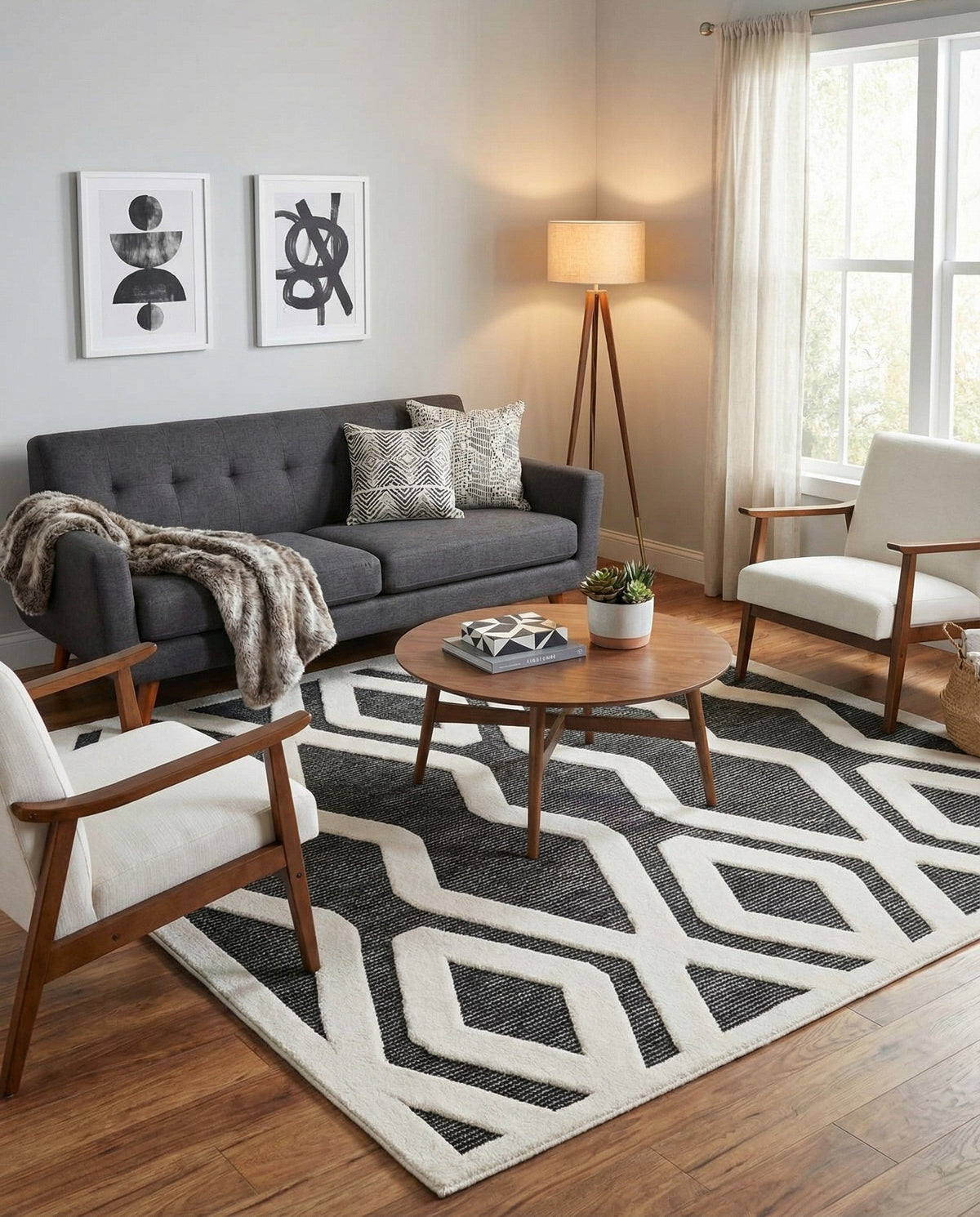 Monochrome Collection Area Rug -  Glacier Square Gray  lifestyle 106