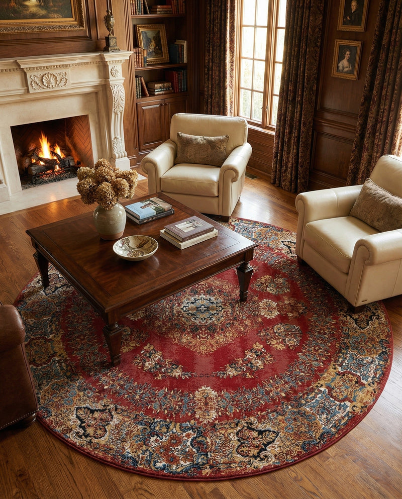 Patio Heritage Collection Area Rug -  Terrace Round Antique Red  lifestyle 61