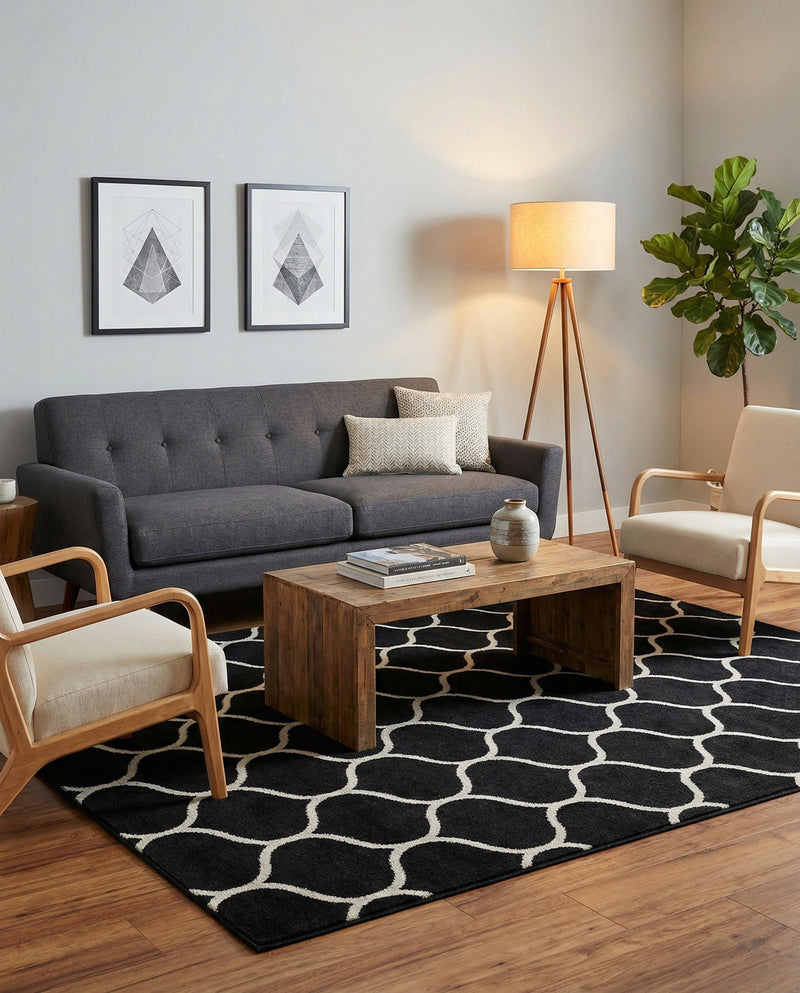Trellis Mosaic Collection Area Rug -  Pergolatown (Black) Rectangle Black  lifestyle 11