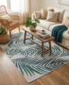 Seaside Blooms Collection Area Rug - Verdure (Teal Ivory) Rectangle Teal Ivory  lifestyle 8