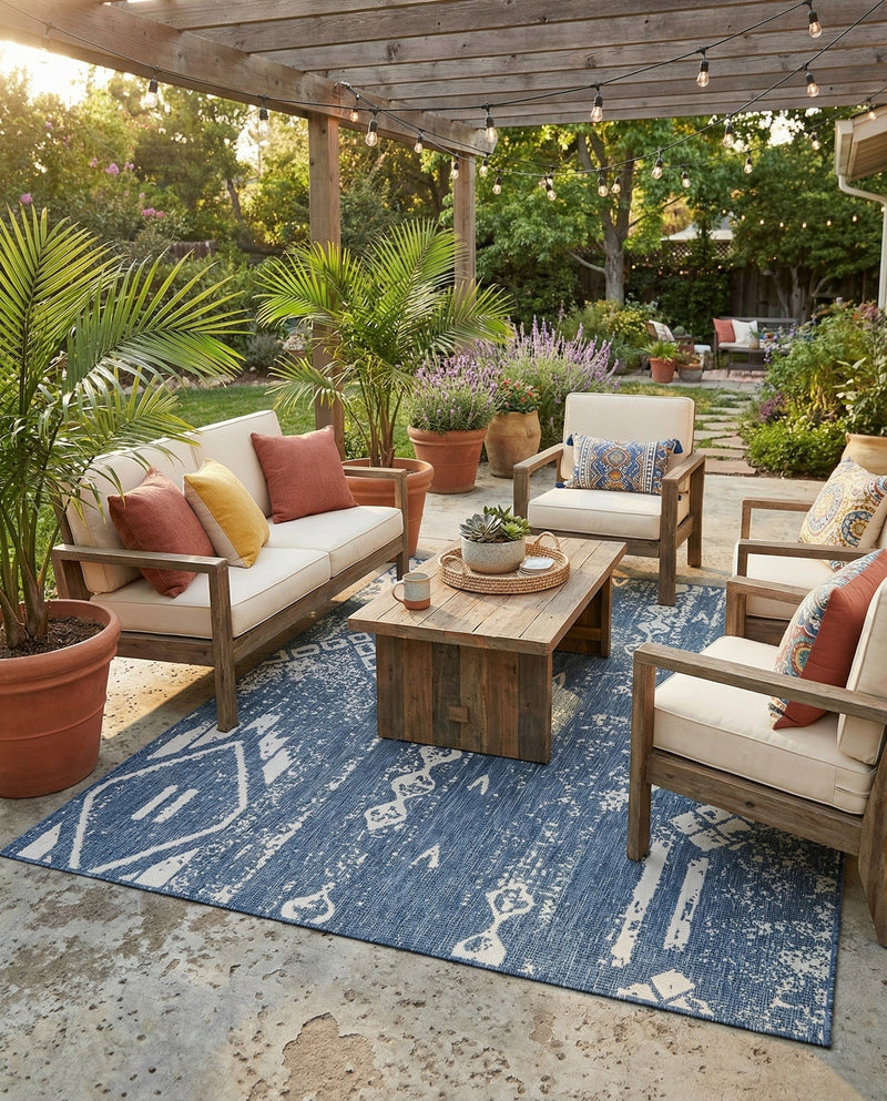Desert Nomad Terrace Collection Area Rug - Sahara (Blue) Rectangle Blue  lifestyle 19