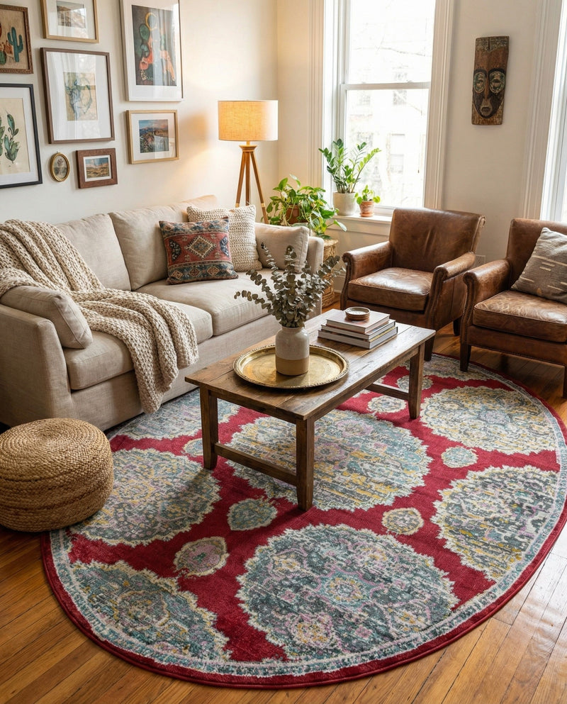 Arcadia Rugs Collection Area Rug -  Atlantis (Red) Oval Red  lifestyle 65
