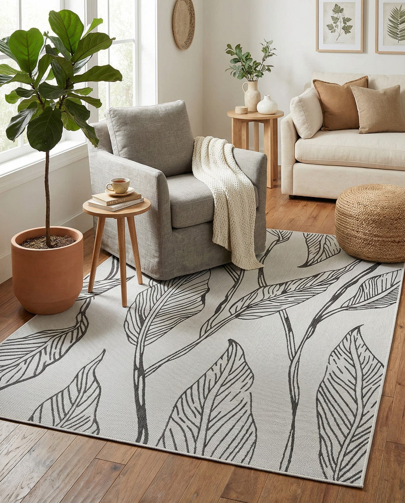 Seaside Blooms Collection Area Rug -  Evergreen (Charcoal Ivory) Rectangle Charcoal Ivory  lifestyle 5