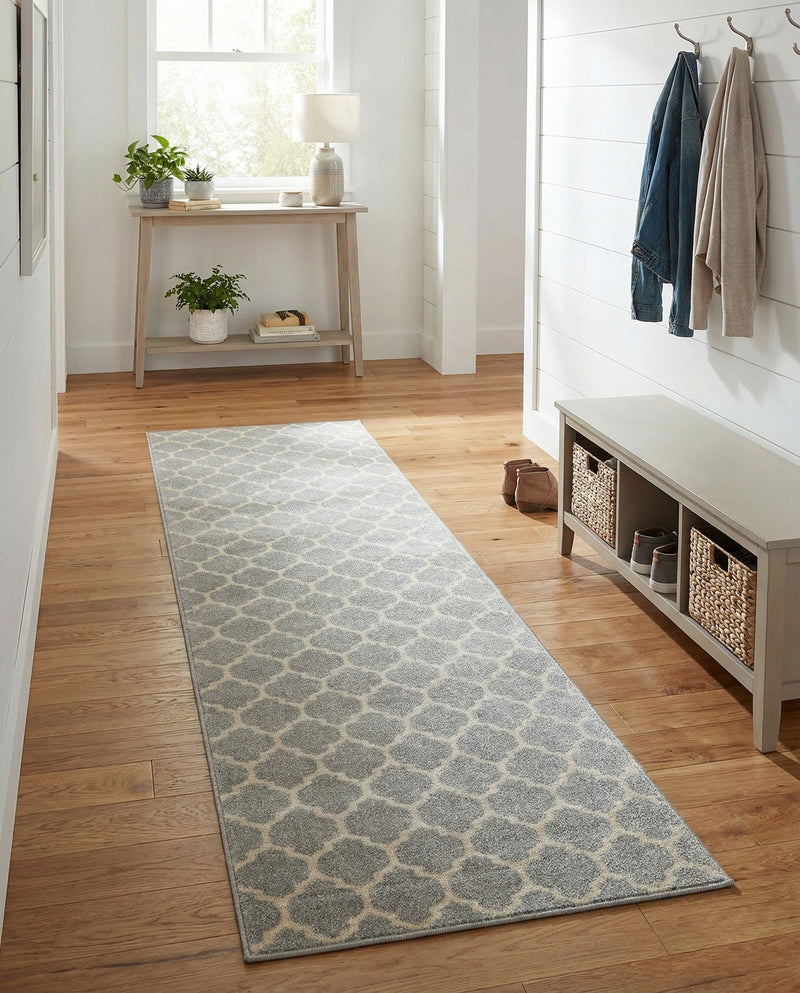 Lattice Gardens Collection Area Rug -  Bloomfield (Light Gray) Runner Light Gray  lifestyle 58