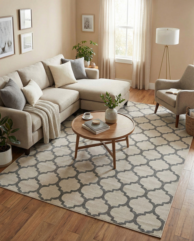 Lattice Gardens Collection Area Rug -  Bloomfield (Beige and Gray) Rectangle Beige and Gray  lifestyle 18