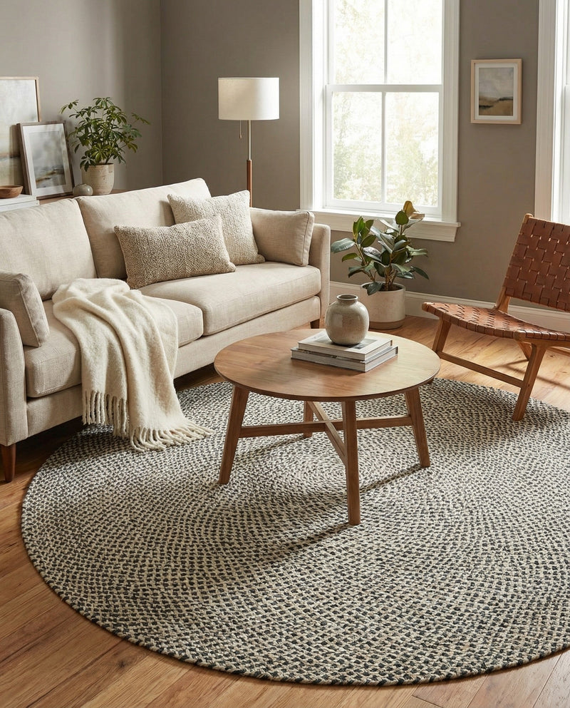 Highland Woven Jute Collection Area Rug - Glenmore (Gray) Round Gray  lifestyle 61