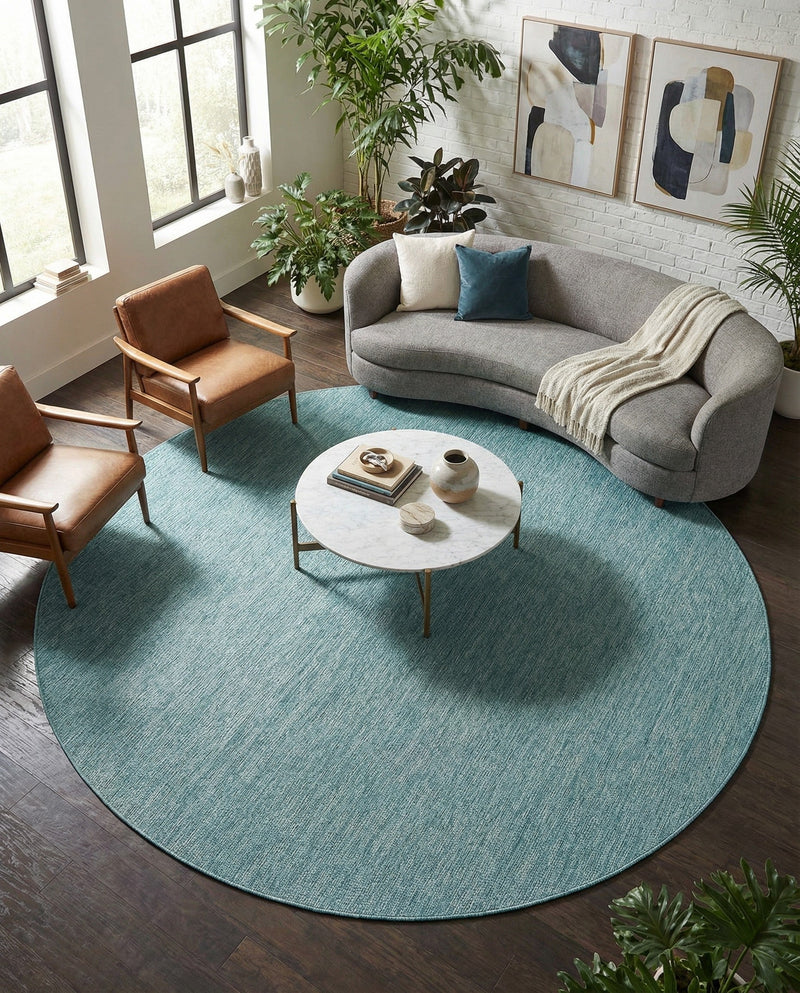 Seaside Serenity Collection Area Rug - Veranda (Aquamarine) Round Aquamarine  lifestyle 49