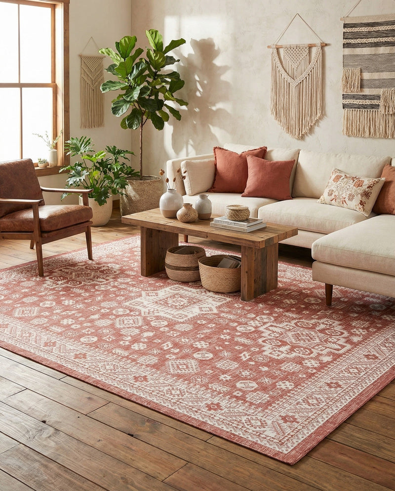 Tribal Terrace Treasures Collection Area Rug -  Incan Isle (Rust Red) Rectangle Rust Red  lifestyle 4