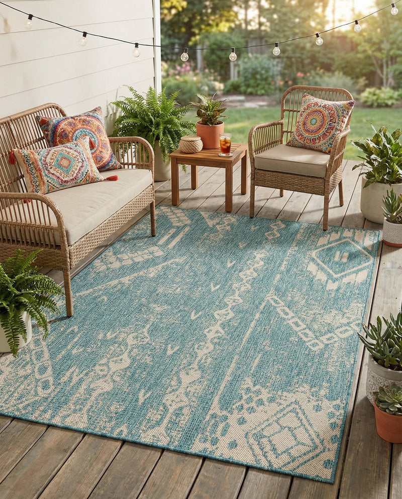 Desert Nomad Terrace Collection Area Rug - Sahara (Light Aqua) Rectangle Light Aqua  lifestyle 11