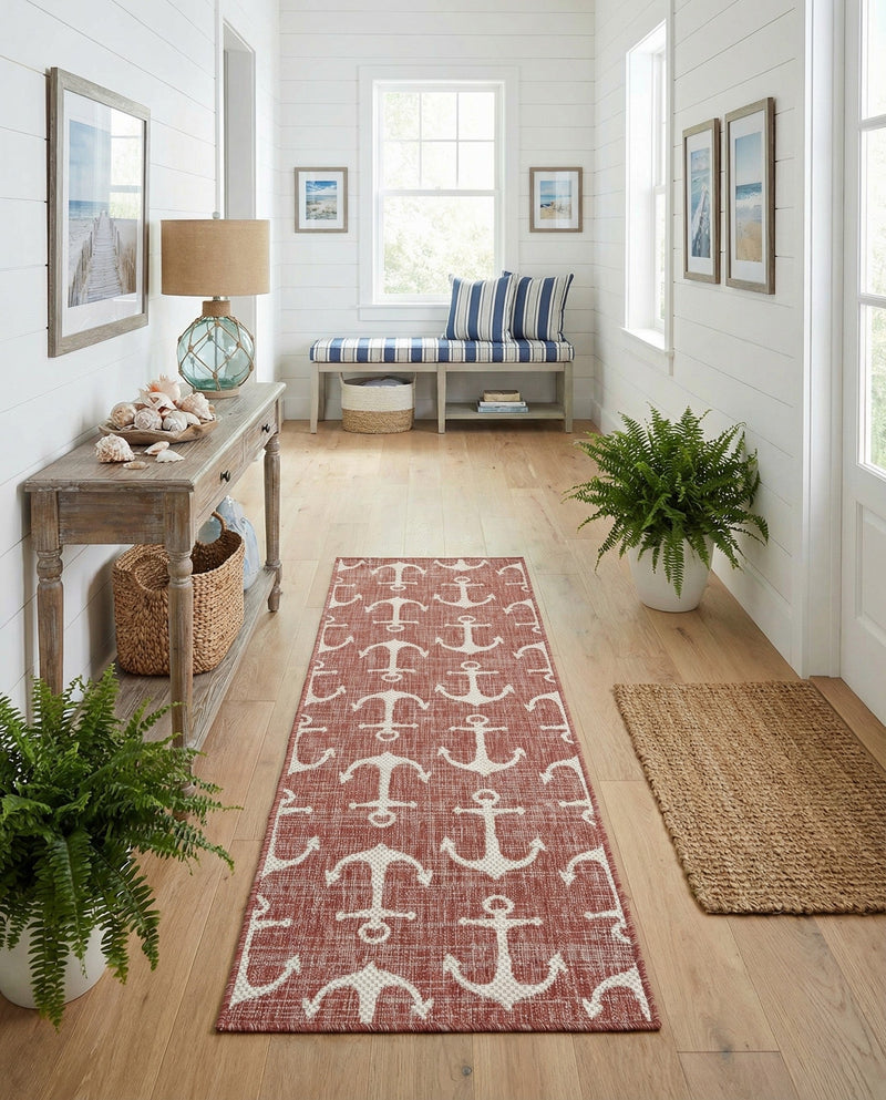 Seaside Haven Rugs Collection Area Rug - Sapphire (Rust Red) Runner Rust Red  lifestyle 66