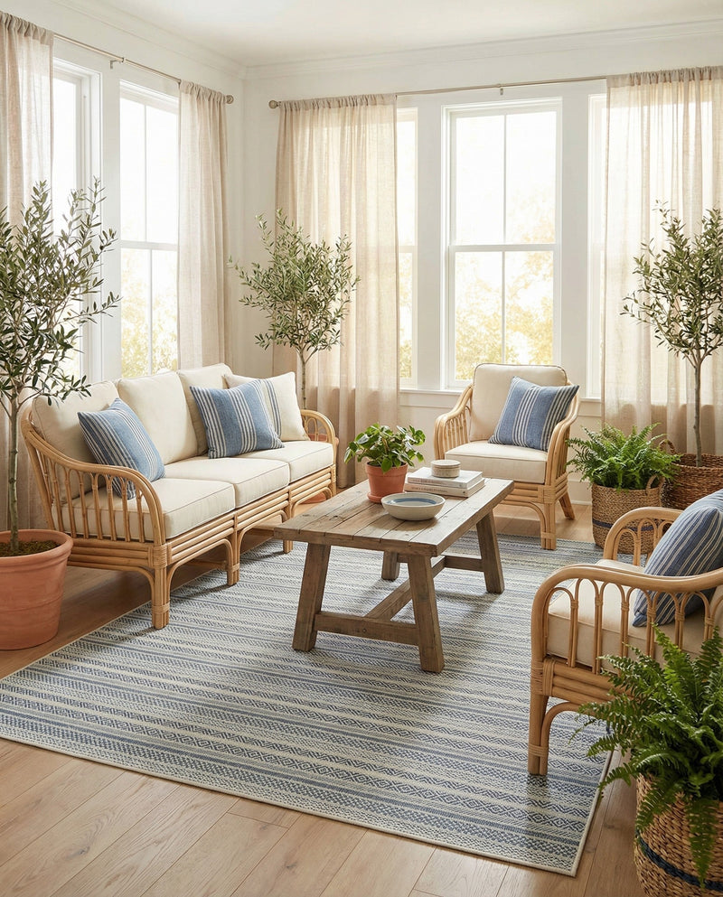Seaside Stripes Collection Area Rug -  Boardwalk (Light Blue) Rectangle Light Blue  lifestyle 4