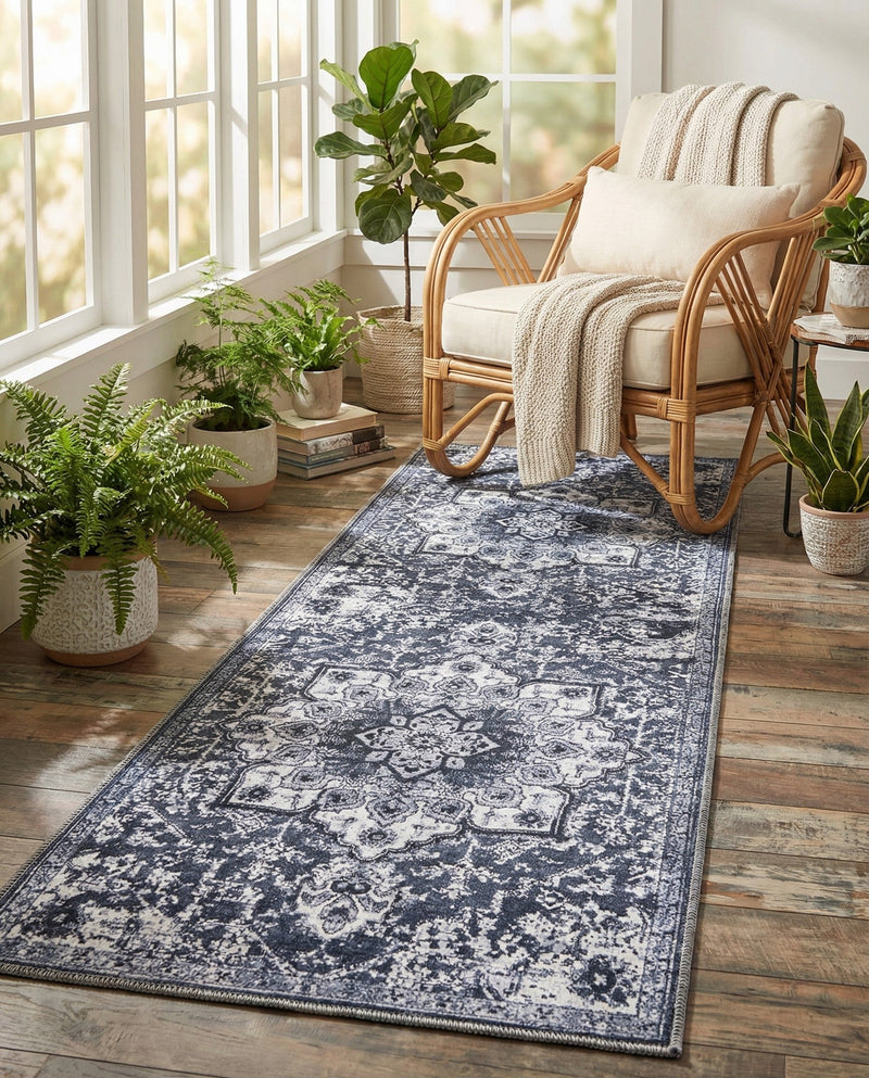 Baroque Era Collection Area Rug - Versailles (Dark Gray) Runner Dark Gray  lifestyle 28