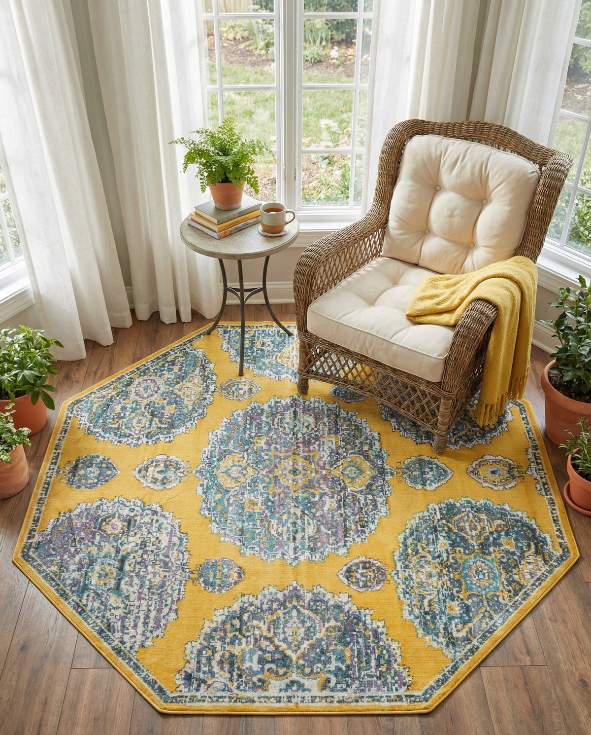 Arcadia Rugs Collection Area Rug -  Atlantis (Yellow) Octagon Yellow  lifestyle 34
