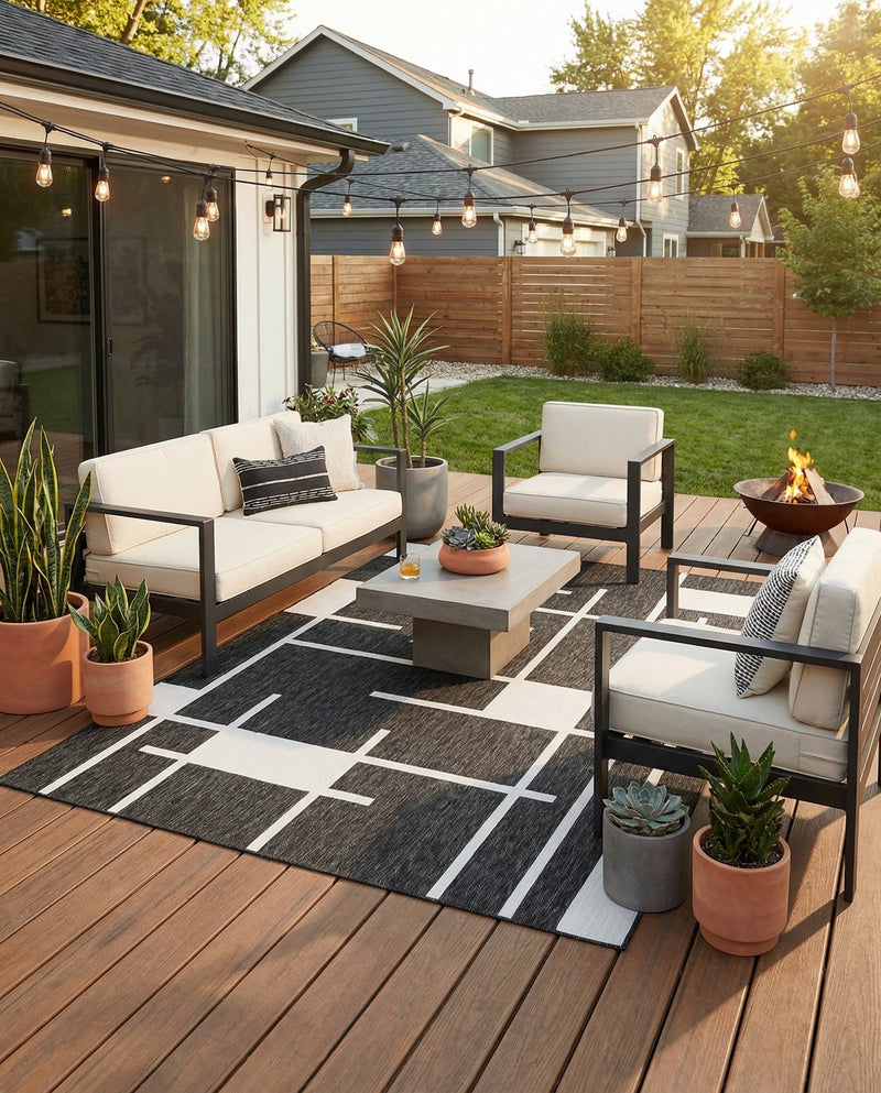 Urban Terrace Collection Area Rug -  Parkside Rectangle Black and White  lifestyle 9