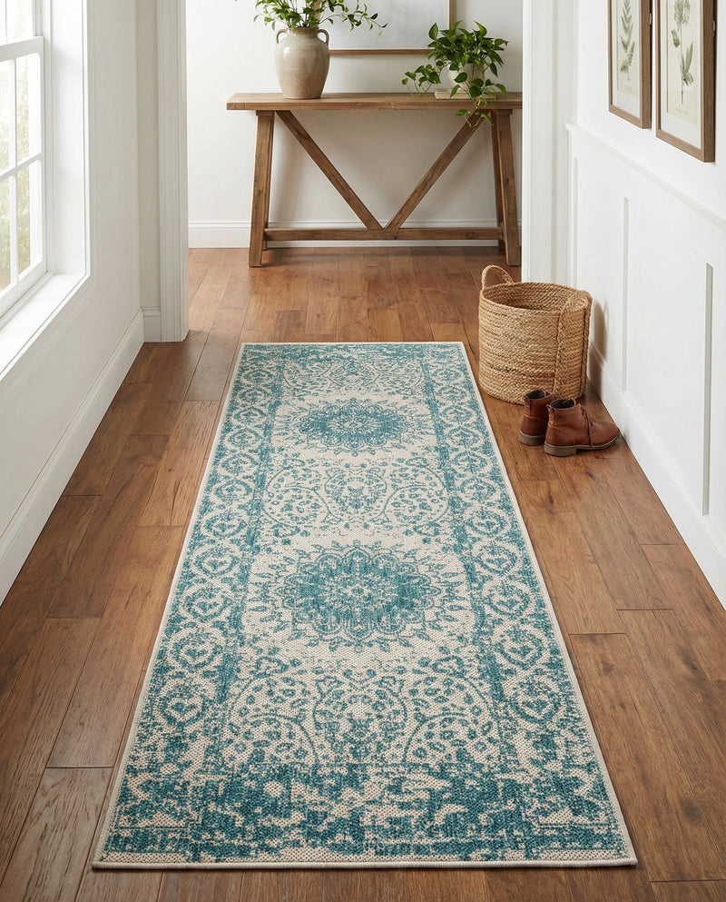 Patio Heritage Collection Area Rug -  Lafayette (Aqua) Runner Aqua  lifestyle 64