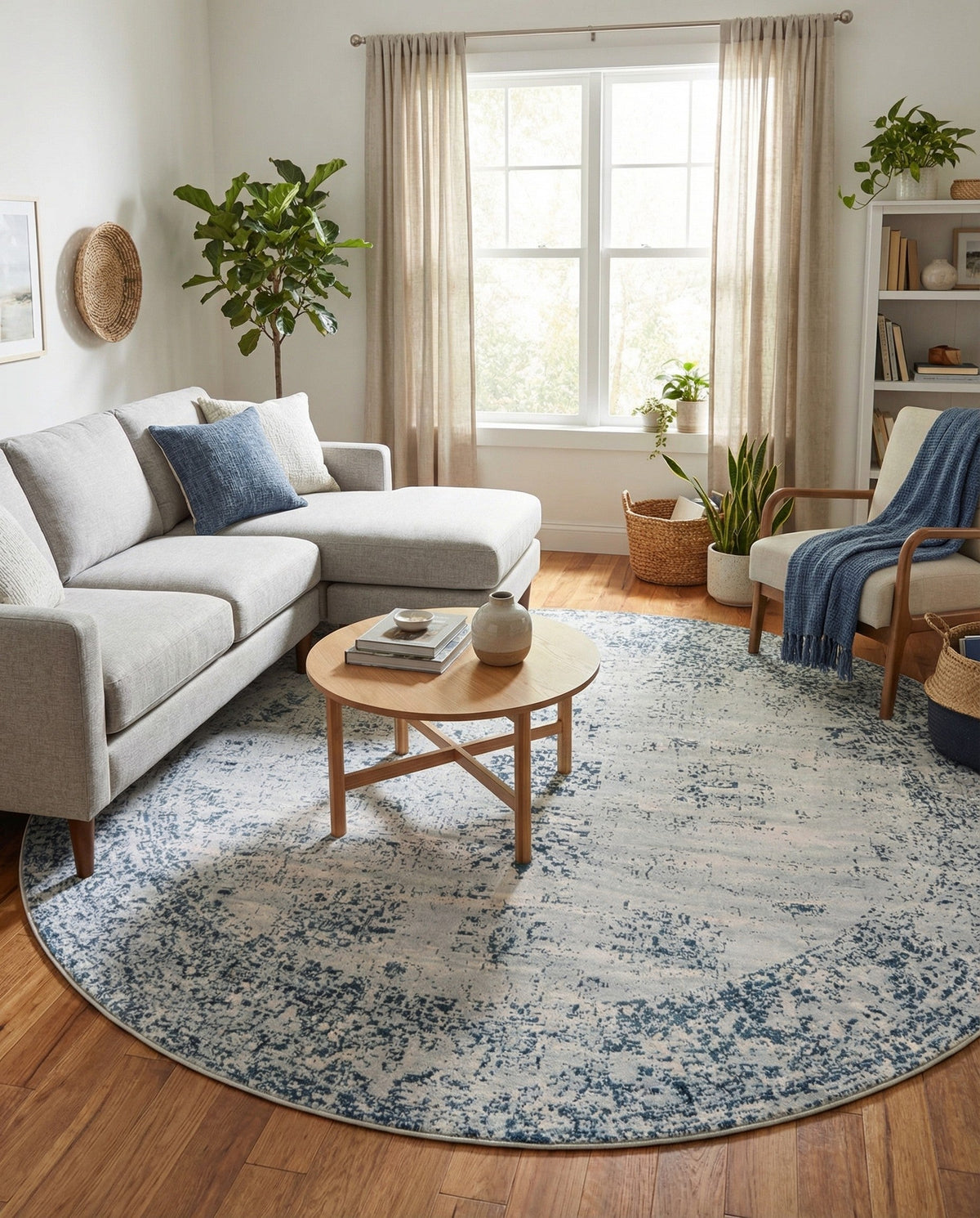 Riviera Elegance Collection Area Rug - Antibes (Light Blue) Round Light Blue  lifestyle 110