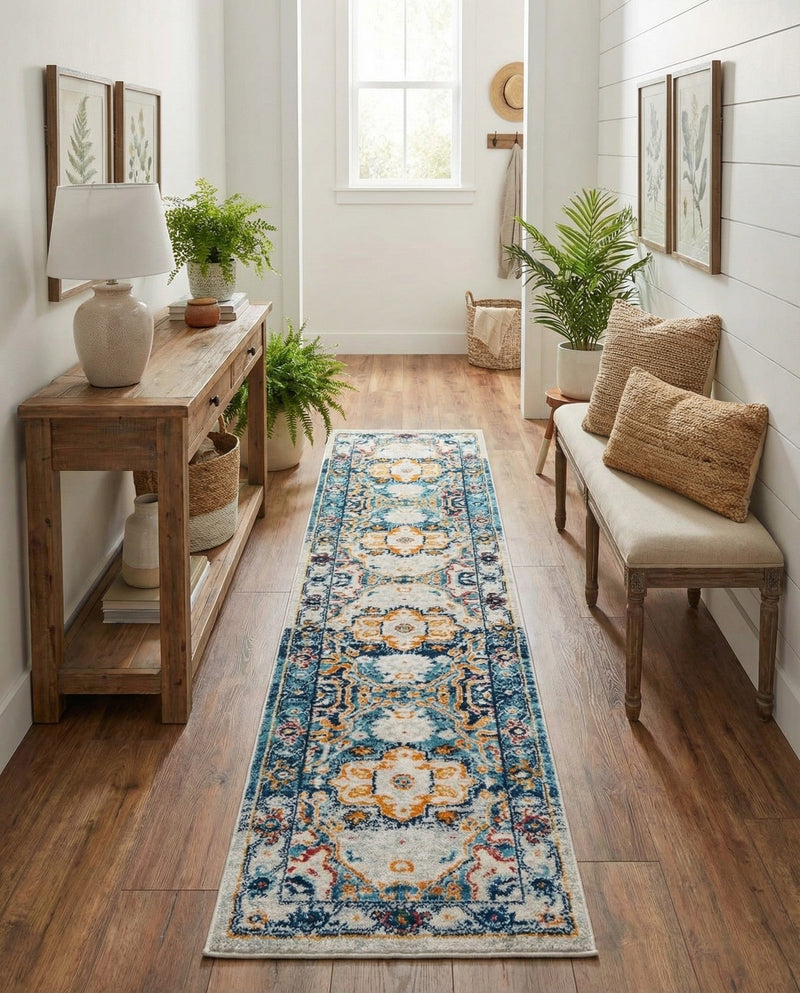 Parisian Elegance Collection Area Rug - Versailles (Teal) Runner Teal  lifestyle 77