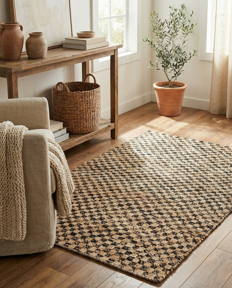 Plaid Savannah Collection Area Rug - Charleston Rectangle Black and Natural  lifestyle 10