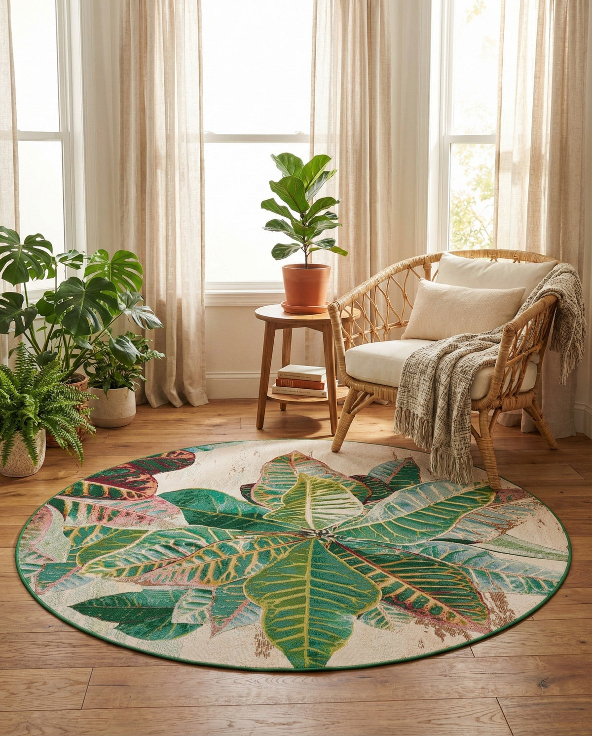 Seaside Blooms Collection Area Rug -  Fern Round Multi  lifestyle 127