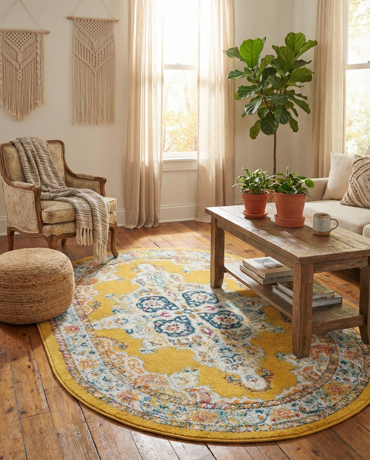 Beverly Grove Collection Area Rug -  Fairfax (Yellow) Oval Yellow  lifestyle 83