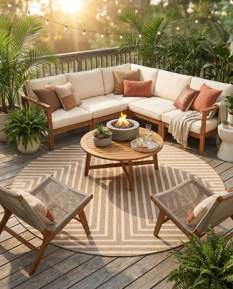 Urban Terrace Collection Area Rug -  Astoria (Taupe) Round Taupe  lifestyle 33