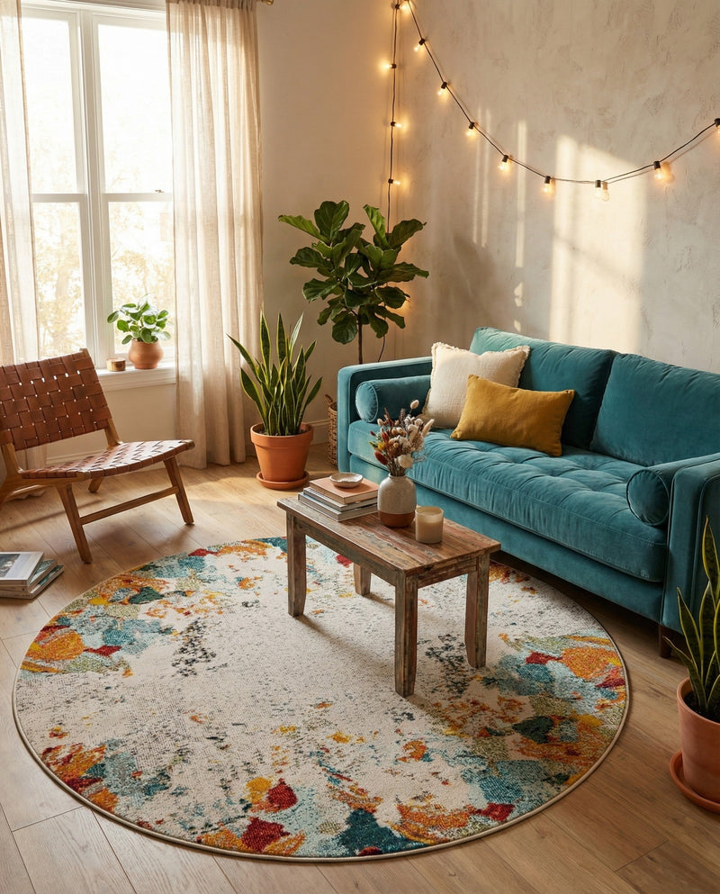 Chromatic Oasis Collection Area Rug -  Twilight Round Multi  lifestyle 67